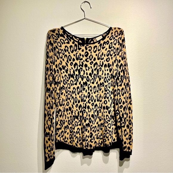 Chico's Sweaters - CHICO'S Sweater Sz 1 Small Womens Black Brown Animal Print Zip Back Long Sleeve